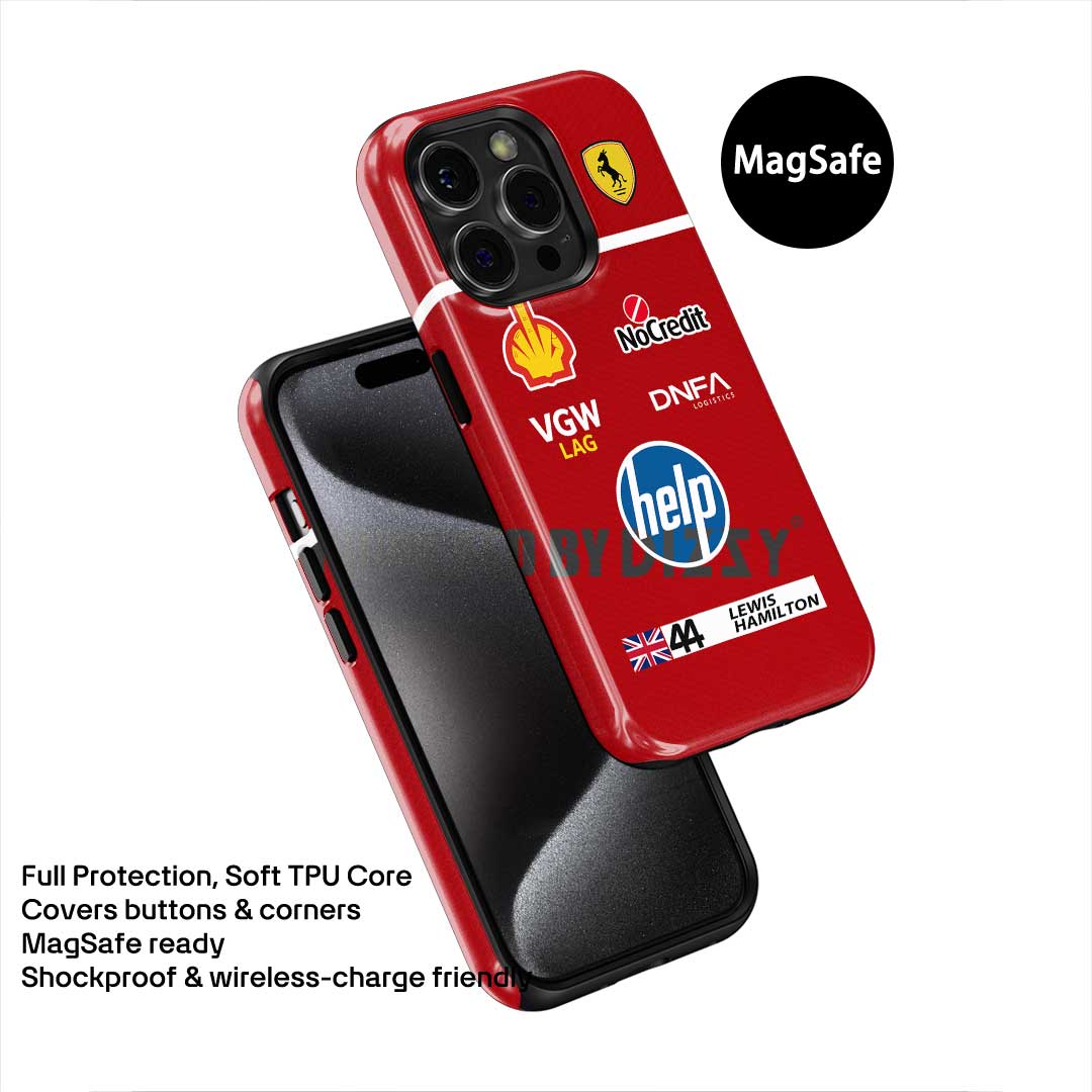Lewis Hamilton Ferrari Parody Race Suit Phone Case – Satirical “HELP” Edition (for Samsung)