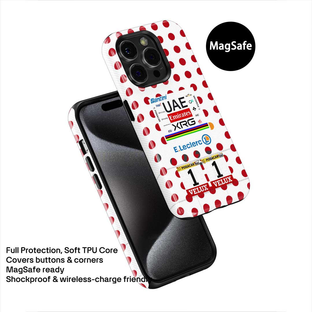 Tadej Pogačar 2025 Tour de France Polka Dot Jersey Phone Case – King of the Mountains Design (for iPhone)