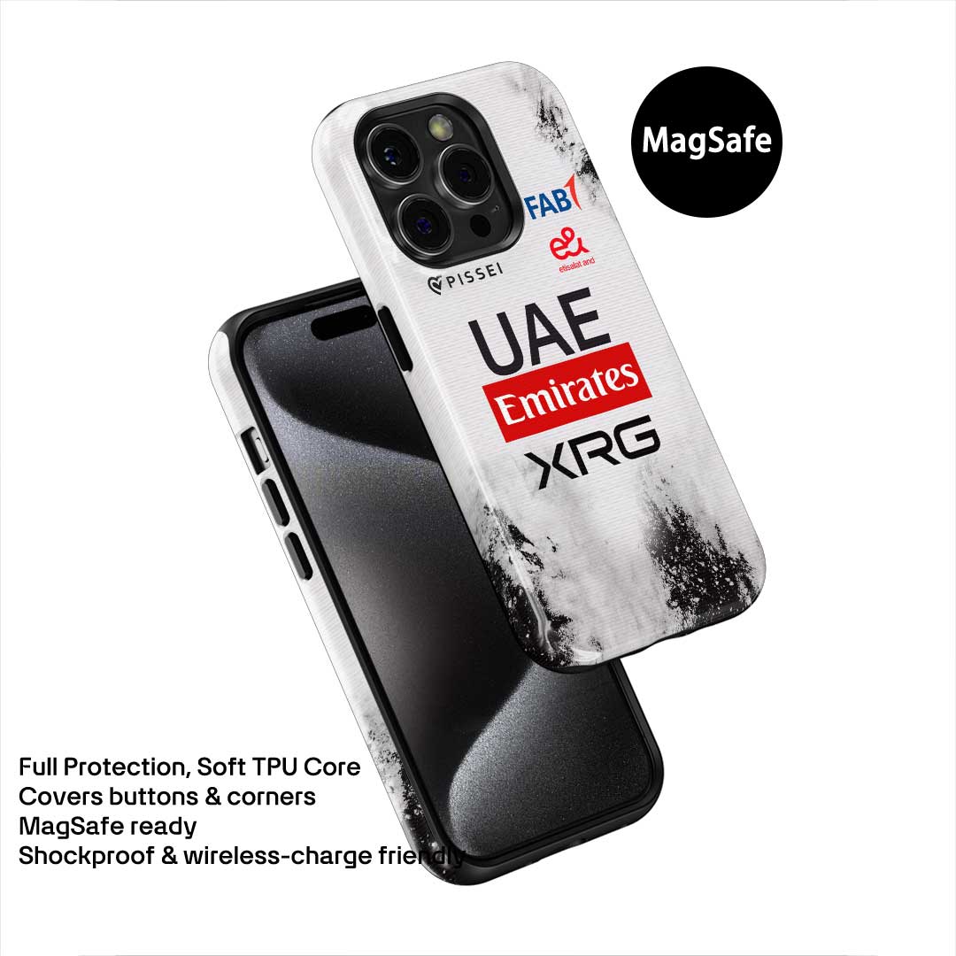 UAE Team Emirates 2025 TDF Special Edition Phone Case – White & Black Heritage (iPhone)
