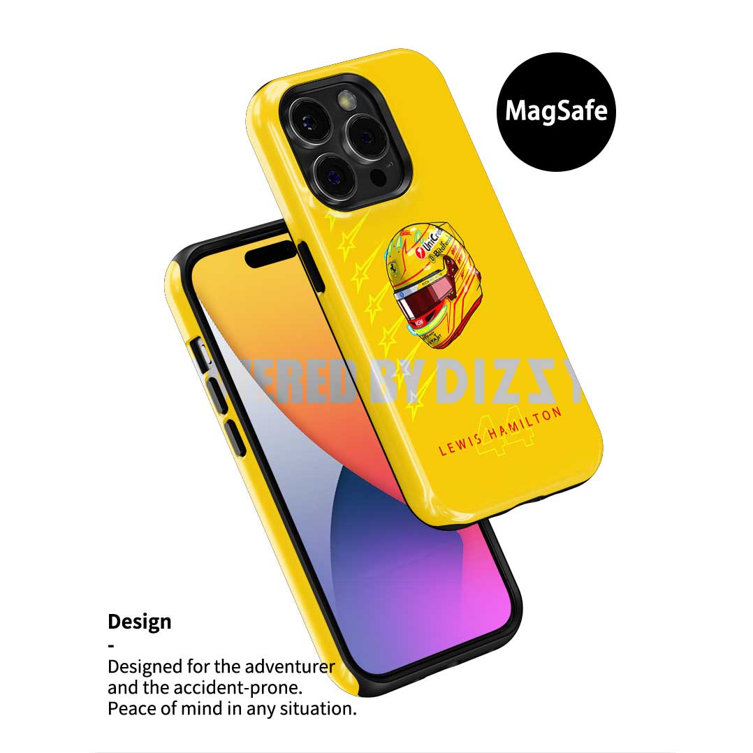 Lewis Hamilton 2025 Ferrari Helmet Phone Case – Yellow Legacy Design for Samsung Galaxy