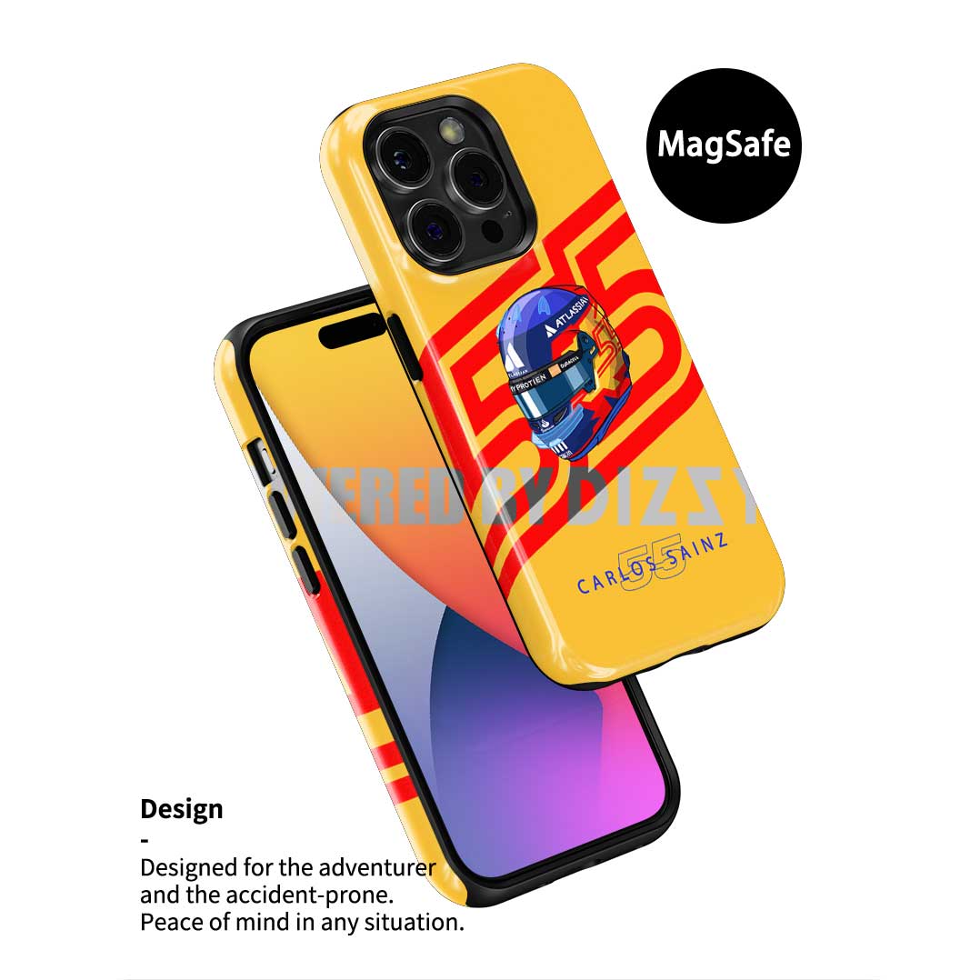 Carlos Sainz 2025 Helmet Tribute Phone Case – Red & Yellow 55 Design for Samsung Galaxy