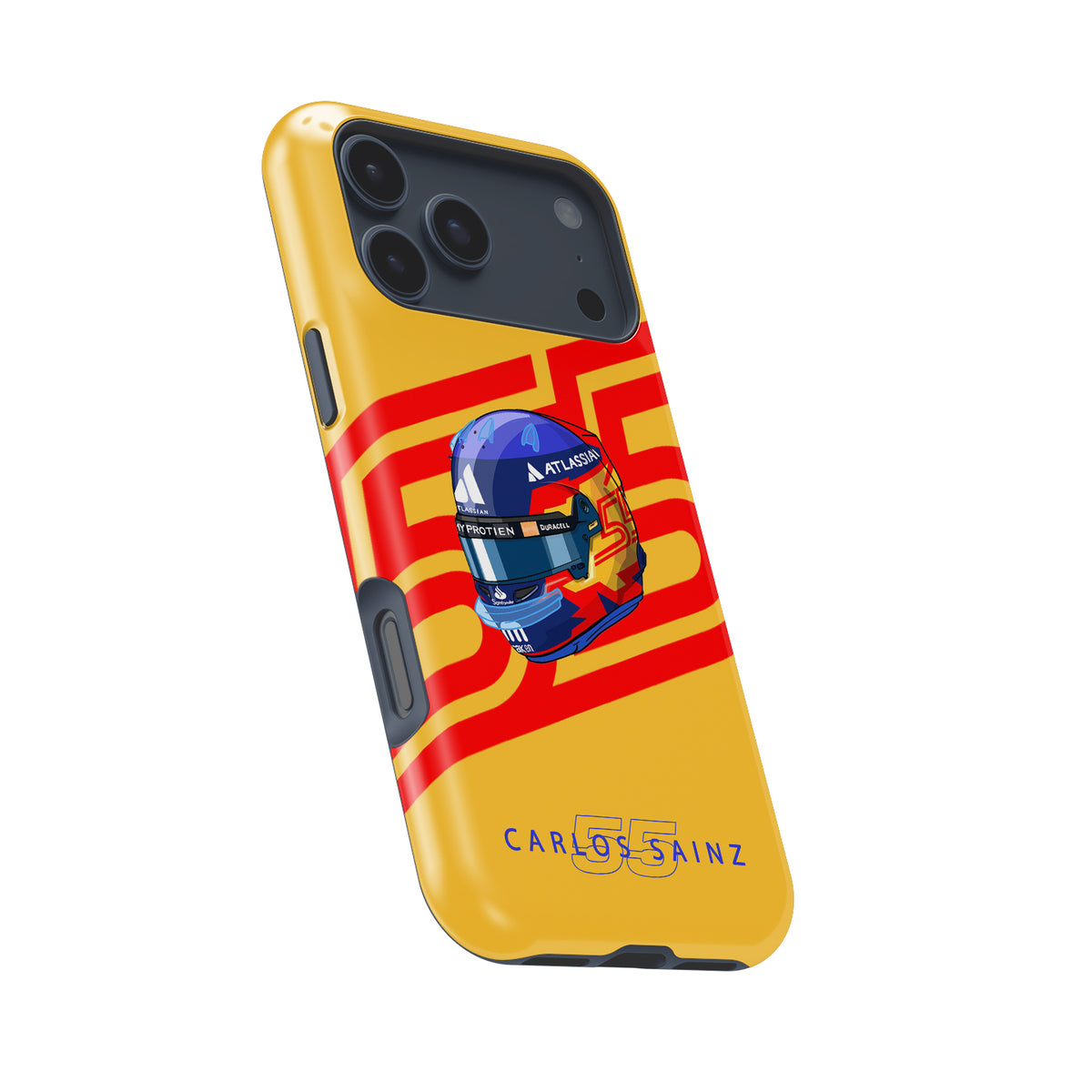 Carlos Sainz 2025 Helmet Tribute Phone Case – Red & Yellow 55 Design for iPhone