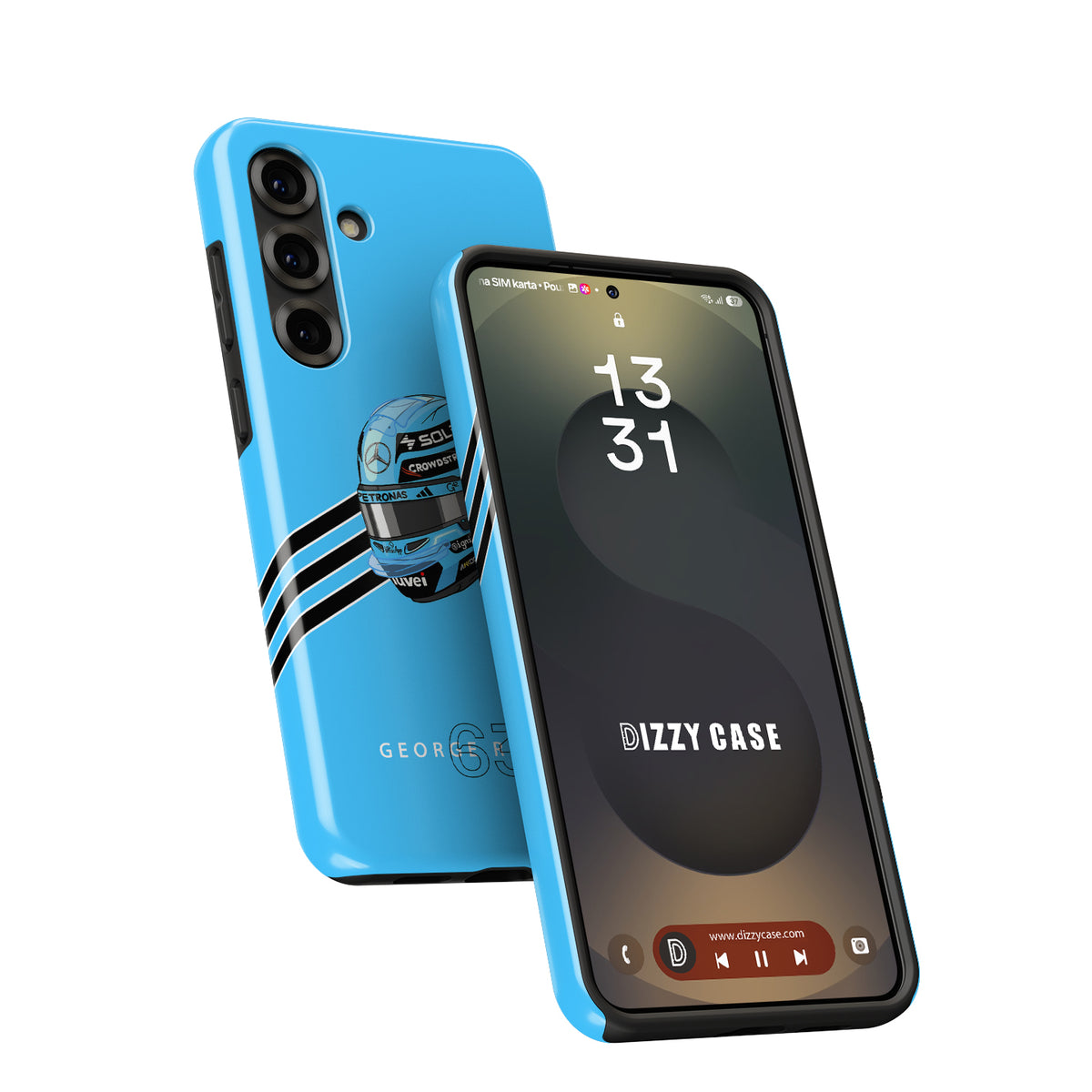 George Russell 2025 Helmet Phone Case – Light Blue F1 Design for Samsung Galaxy