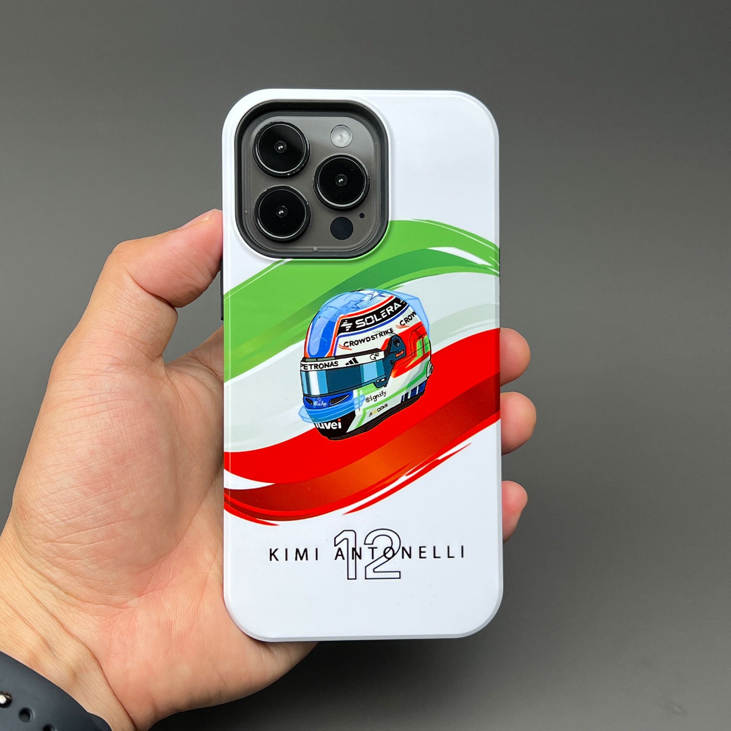 Andrea Kimi Antonelli 2025 Helmet Phone Case – Italian Tribute for iPhone (Mercedes Edition)