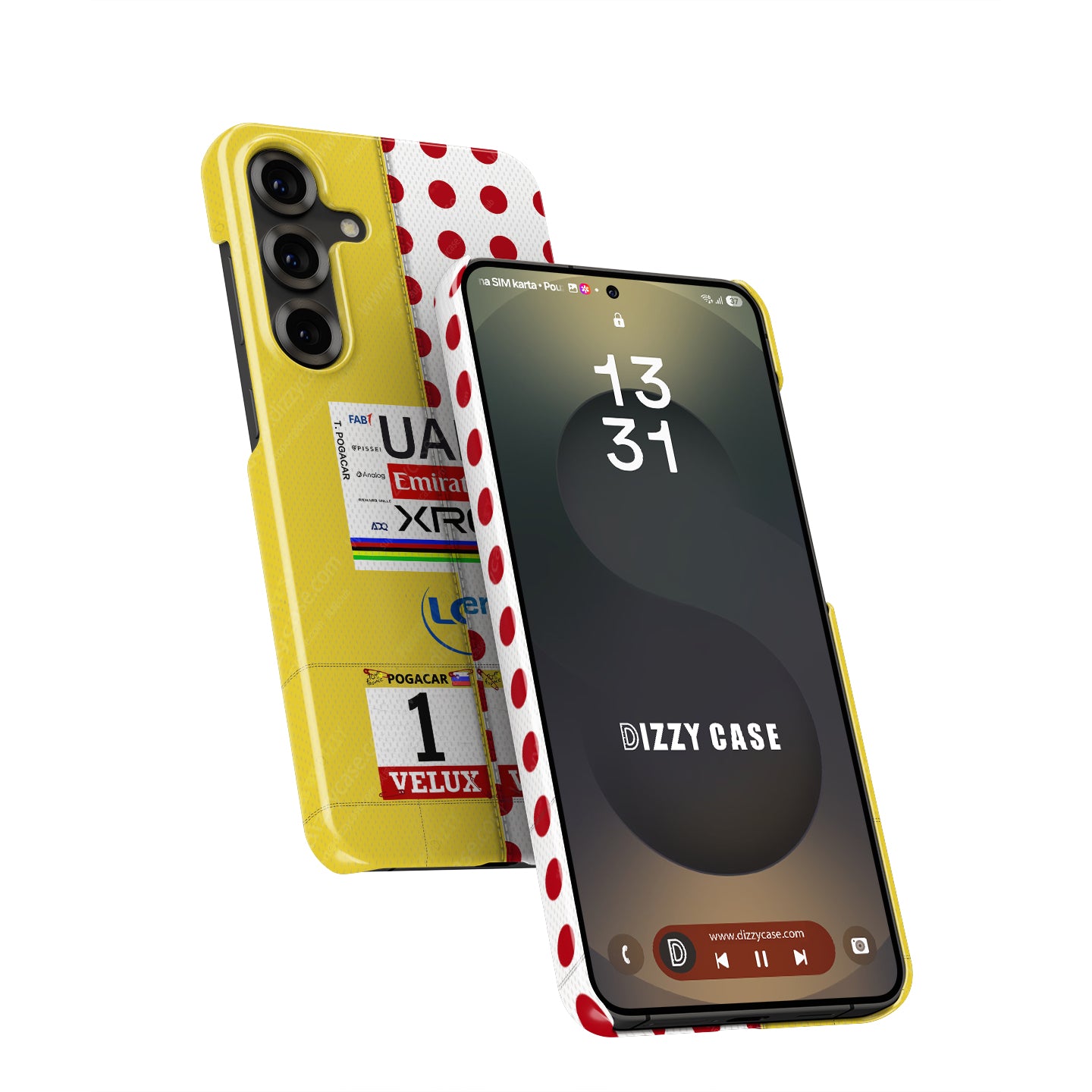 Tadej Pogačar "Double Glory" 2025 Tour de France Samsung Case (Yellow & Polka Dot Edition)