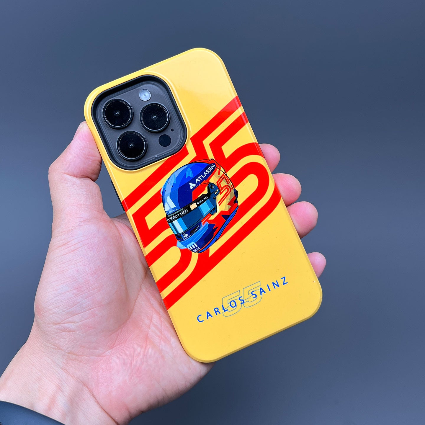 Carlos Sainz 2025 Helmet Tribute Phone Case – Red & Yellow 55 Design for iPhone | DIZZY CASE