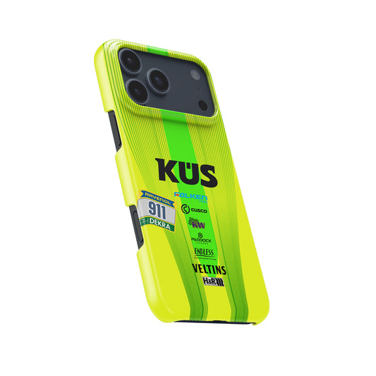 Grello 30th Anniversary 911 racing livery inspired iPhone phone case in fluorescent yellow green