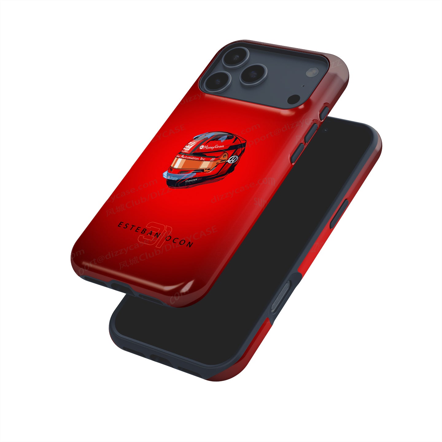 Esteban Ocon 2025 Helmet Phone Case – Bold Red Tribute for iPhone (Haas Edition) | DIZZY CASE
