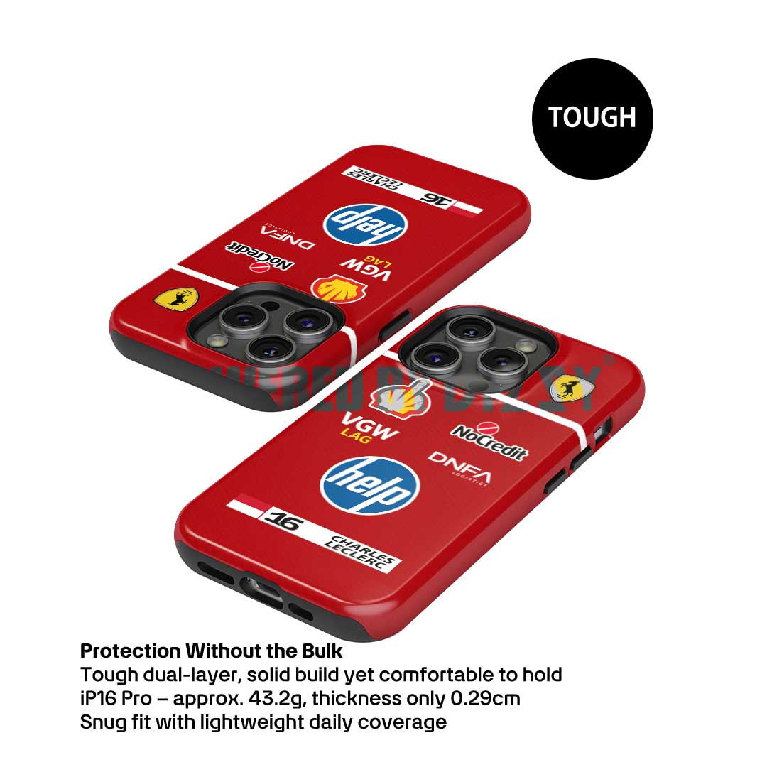 Leclerc Ferrari Parody Race Suit Phone Case – Satirical “HELP” Edition (for Samsung)