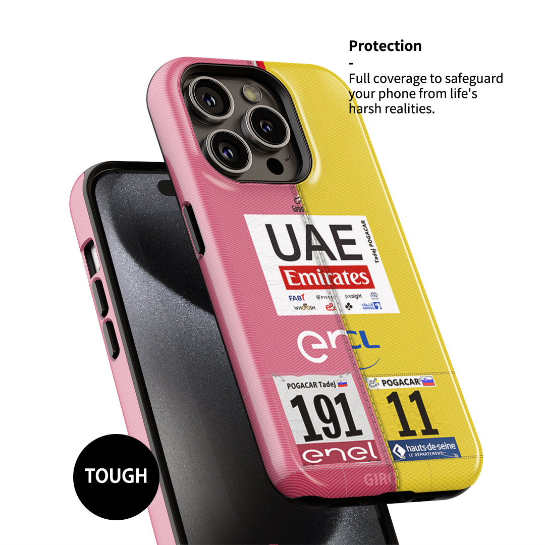 Coque de téléphone Tadej Pogacar 2024 Dual Triumph jaune et rose en jersey par DIZZY