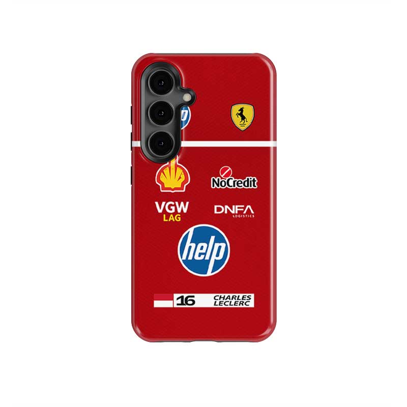 Leclerc Ferrari Parody Race Suit Phone Case – Satirical “HELP” Edition (for Samsung)