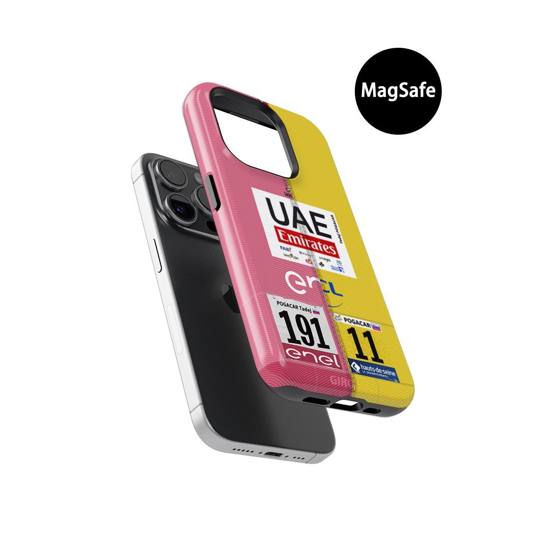 Tadej Pogacar 2024 Dual Triumph Yellow & Pink Jersey Phone Case by DIZZY