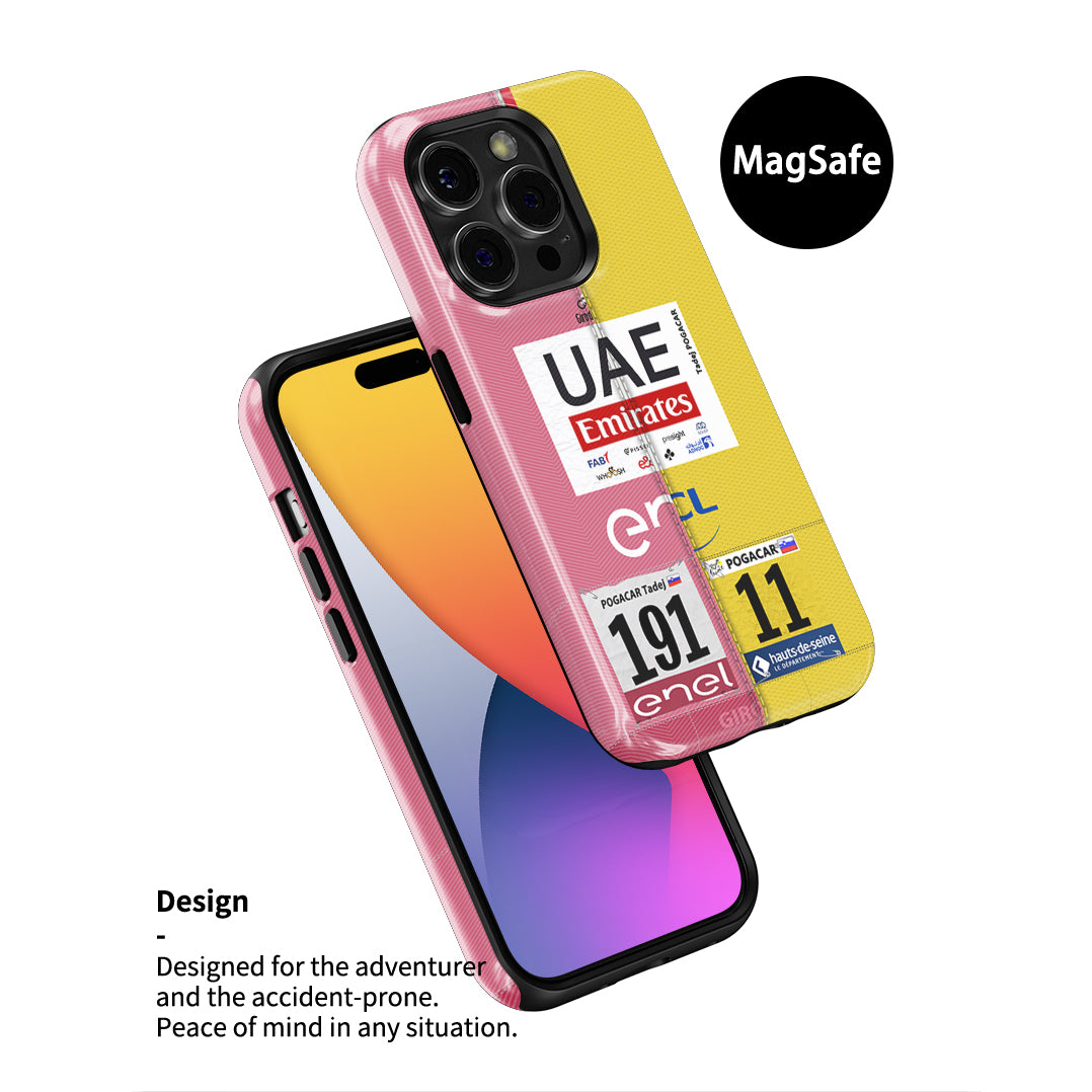 Tadej Pogacar 2024 Dual Triumph Yellow & Pink Jersey Phone Case by DIZZY