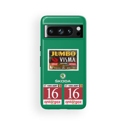 Maillot vert TDF 2022, équipe Wout Van Aert, livrée Jumbo-Visma pour étui de téléphone Google