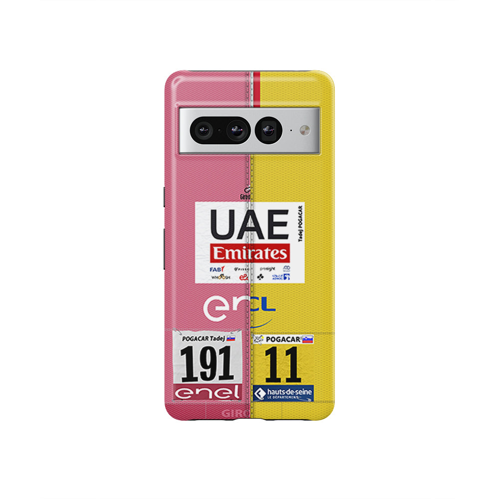 Funda para teléfono Tadej Pogacar 2024 Dual Triumph en jersey amarillo y rosa de DIZZY