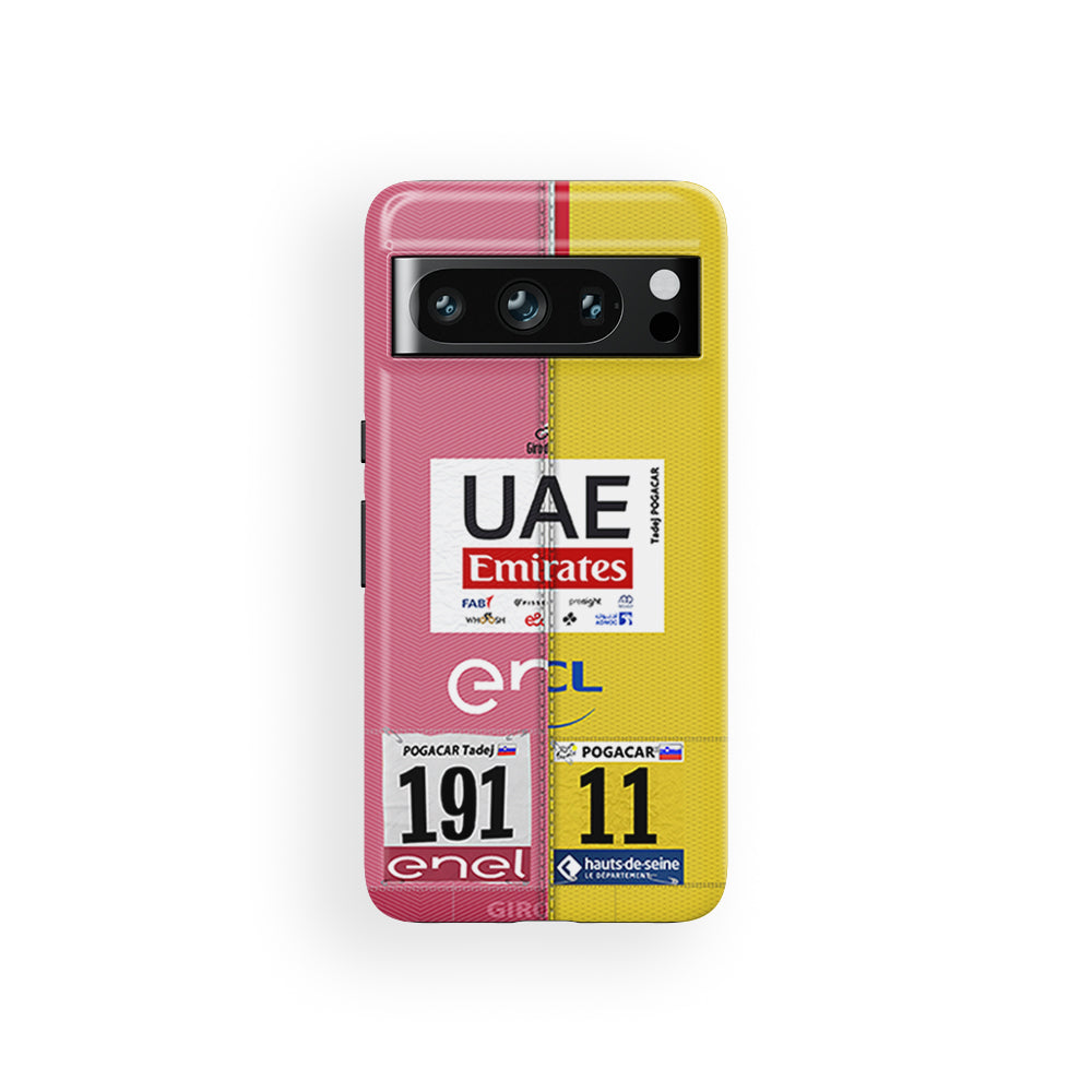 Tadej Pogacar 2024 Dual Triumph Yellow & Pink Jersey Google Phone Case by DIZZY