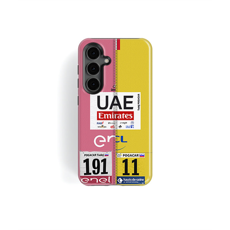 Tadej Pogacar 2024 Dual Triumph Yellow & Pink Jersey Samsung Phone Case by DIZZY