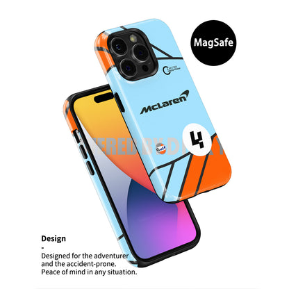 McLaren Gulf Lando Norris 4 Funda para teléfono con librea de Fórmula 1