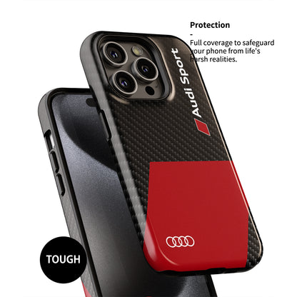 Audi Sport Logo Carbon Fiber Texture Phone Case – Style and Protection Combined