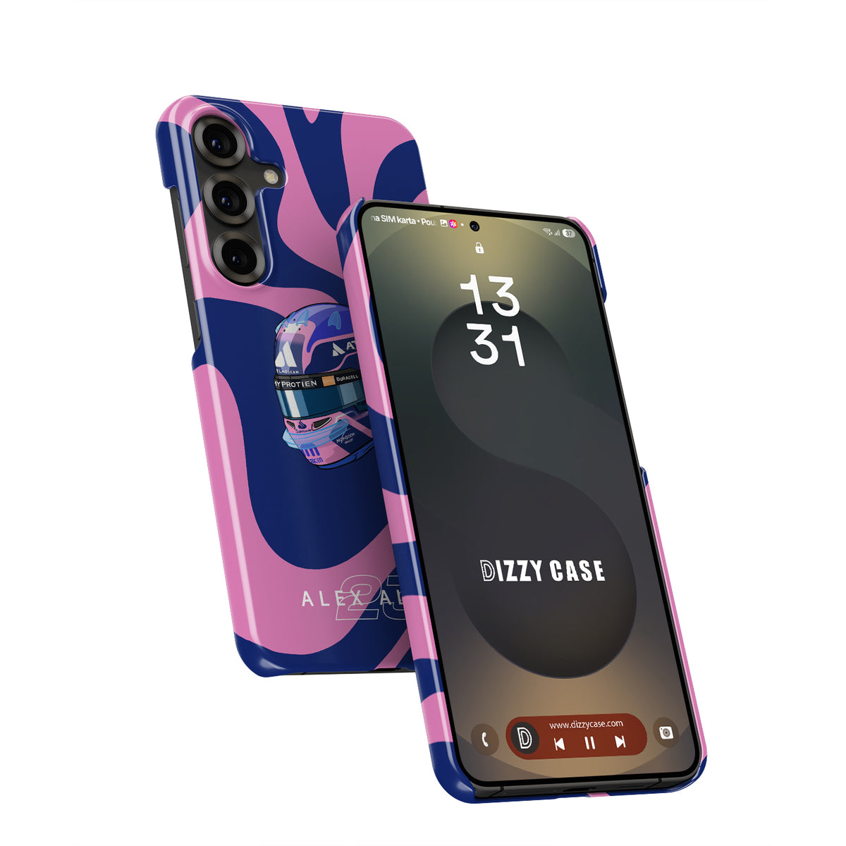 Alex Albon 2025 Helmet Tribute Phone Case – Pink & Navy F1 Design for Samsung Galaxy
