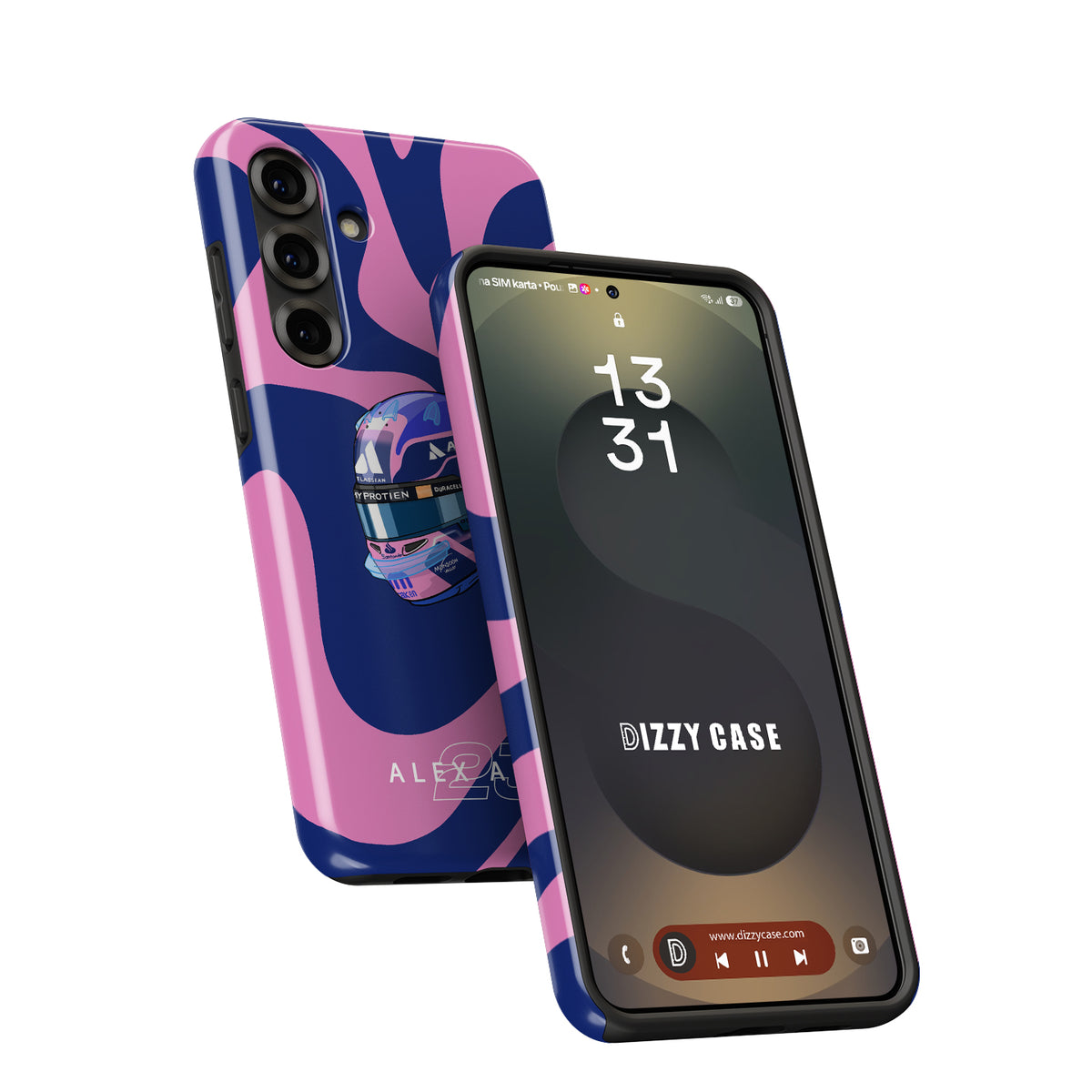 Alex Albon 2025 Helmet Tribute Phone Case – Pink & Navy F1 Design for Samsung Galaxy