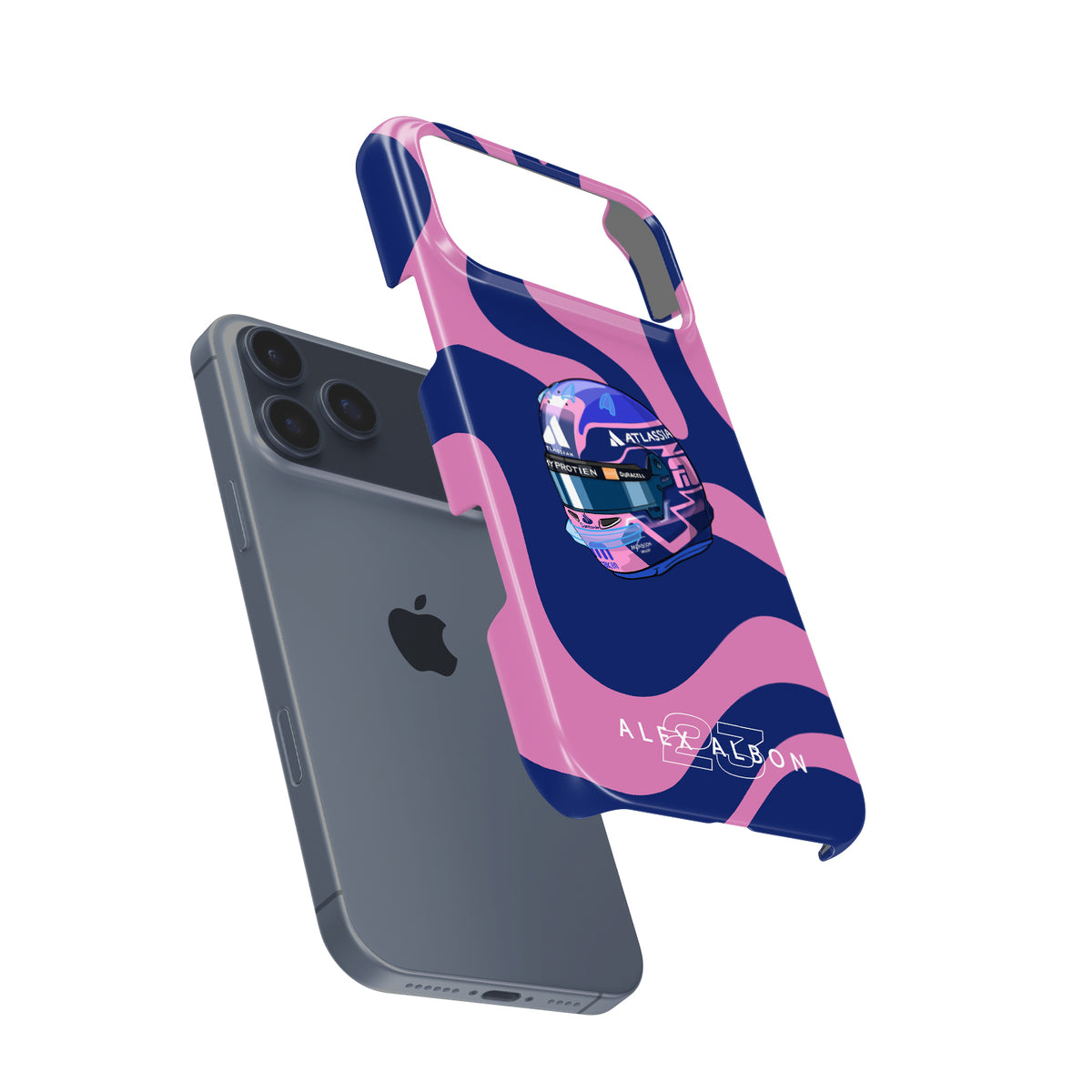 Alex Albon 2025 Helmet Tribute Phone Case – Bold Pink & Navy Design for iPhone