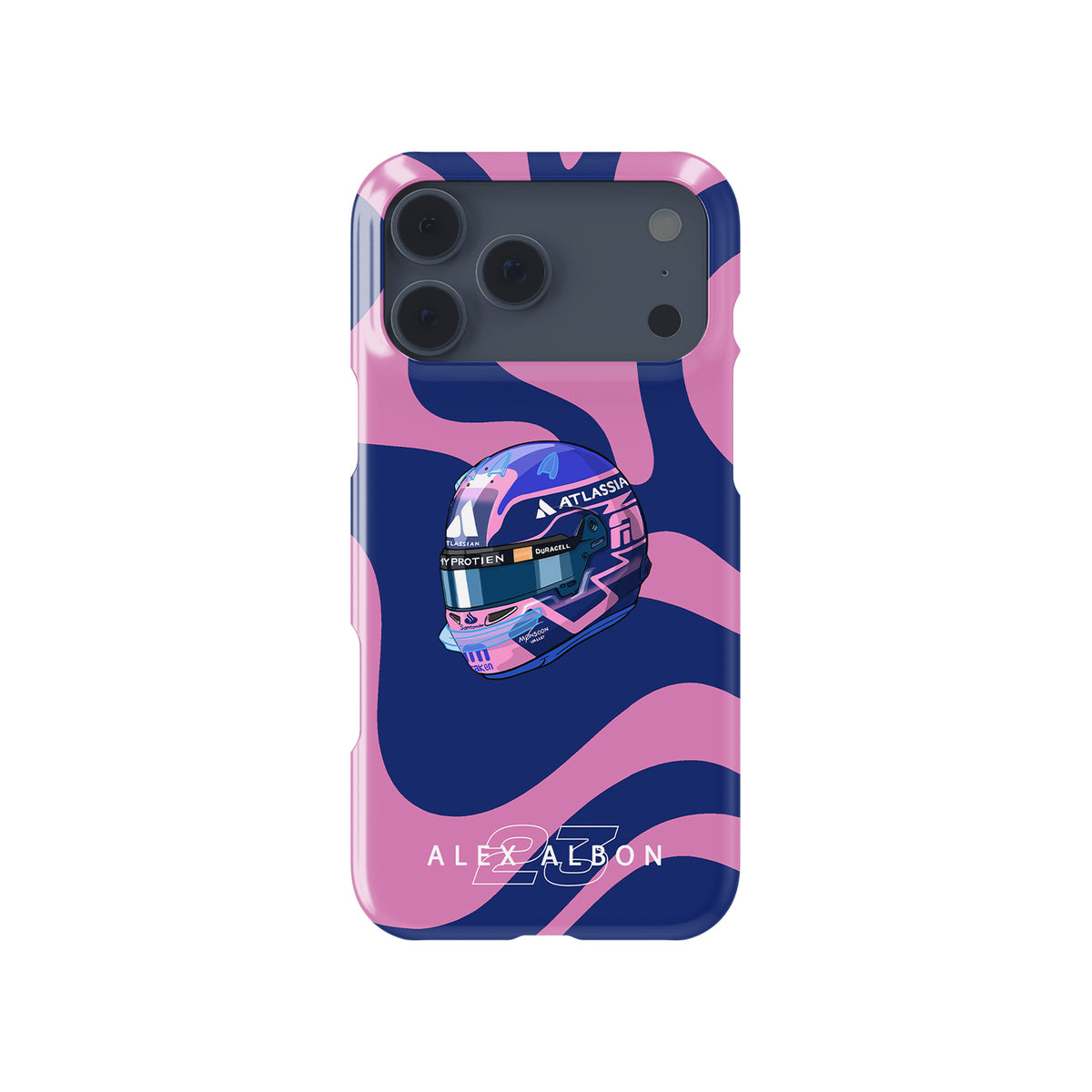 Alex Albon 2025 Helmet Tribute Phone Case – Bold Pink & Navy Design for iPhone
