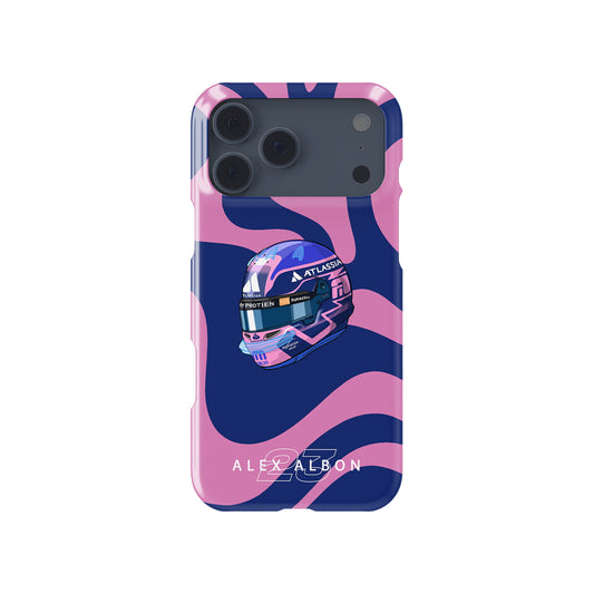 Alex Albon 2025 Helmet Tribute – Bold Pink & Navy Design Formula 1 racing iPhone case view 1
