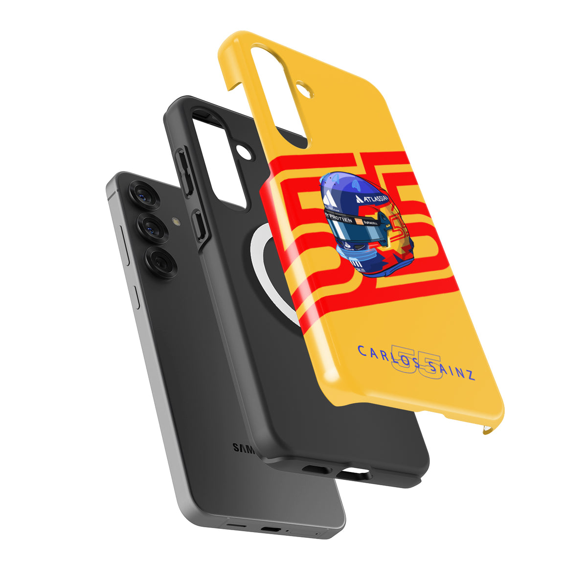 Carlos Sainz 2025 Helmet Tribute Phone Case – Red & Yellow 55 Design for Samsung Galaxy