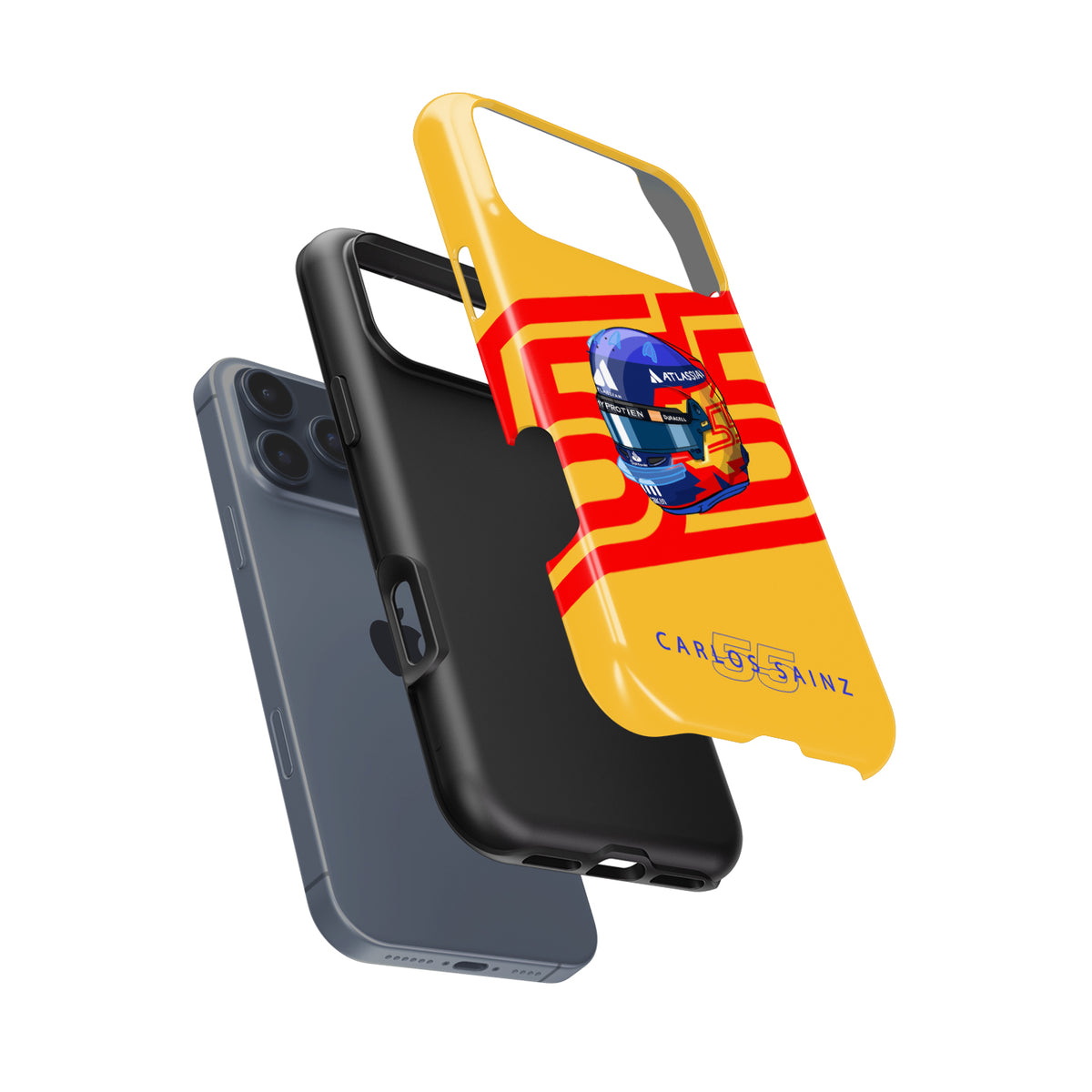 Carlos Sainz 2025 Helmet Tribute Phone Case – Red & Yellow 55 Design for iPhone