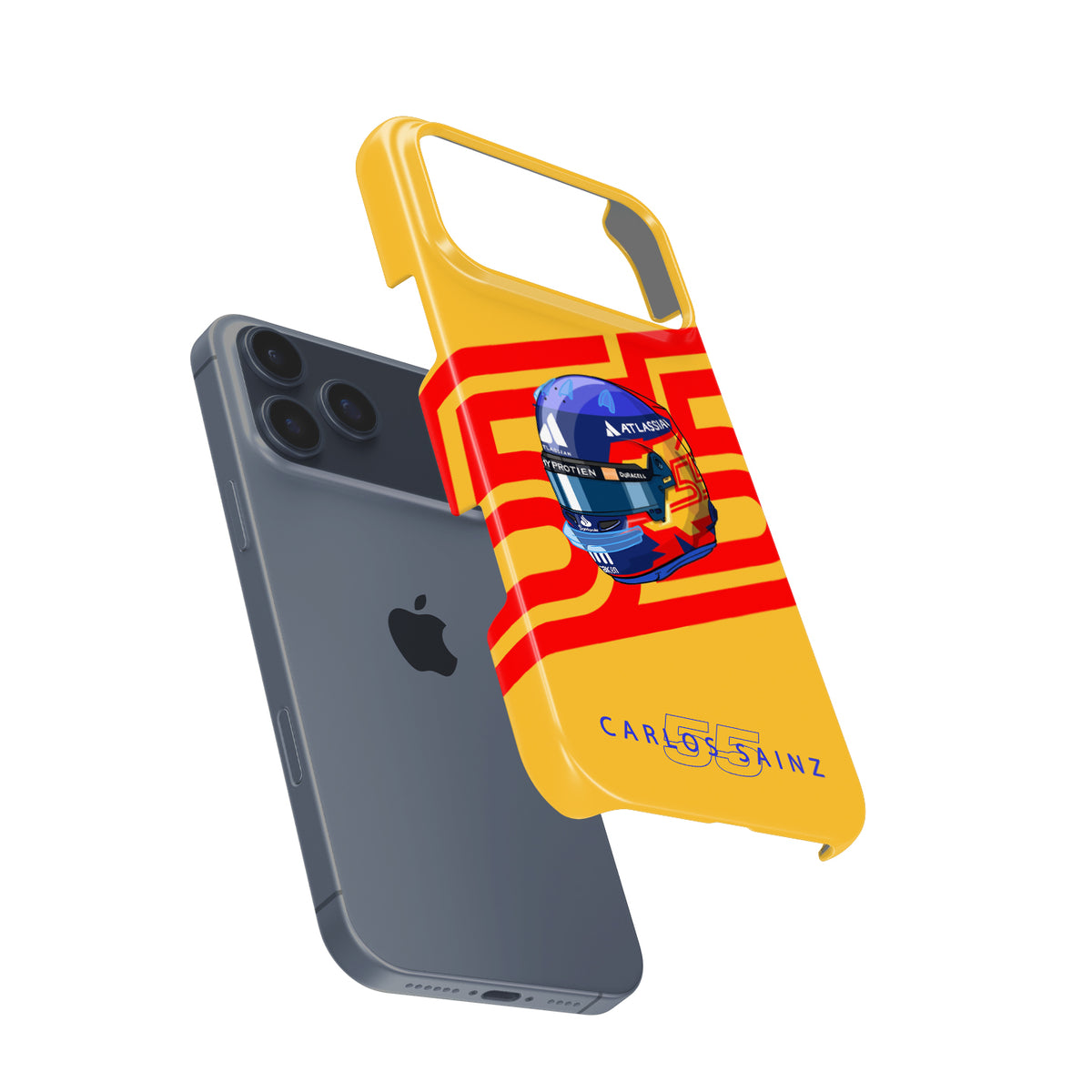 Carlos Sainz 2025 Helmet Tribute Phone Case – Red & Yellow 55 Design for iPhone
