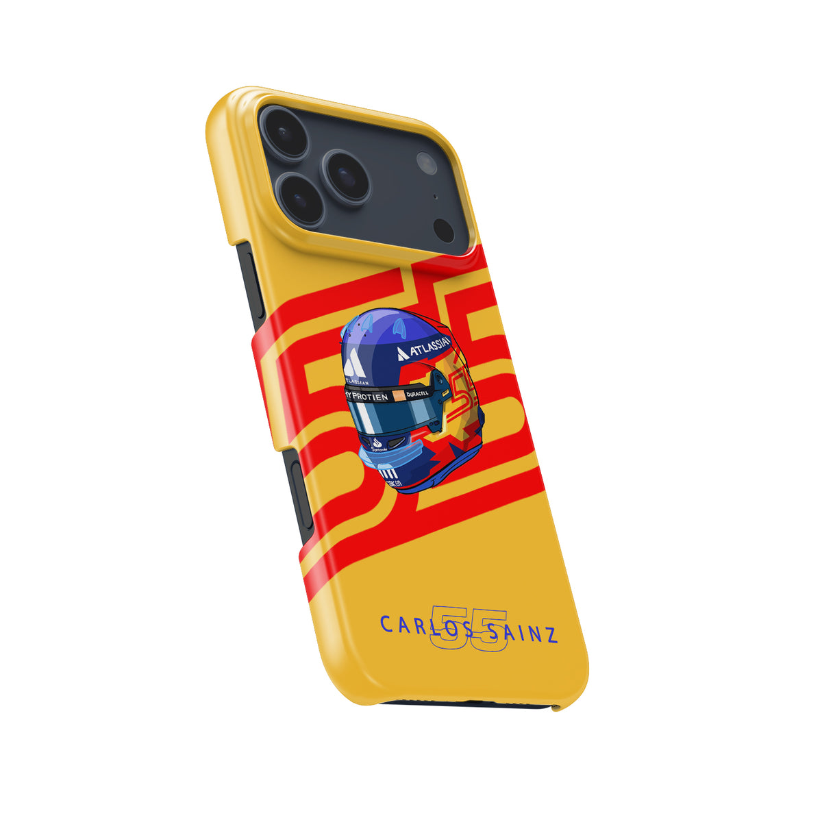 Carlos Sainz 2025 Helmet Tribute Phone Case – Red & Yellow 55 Design for iPhone