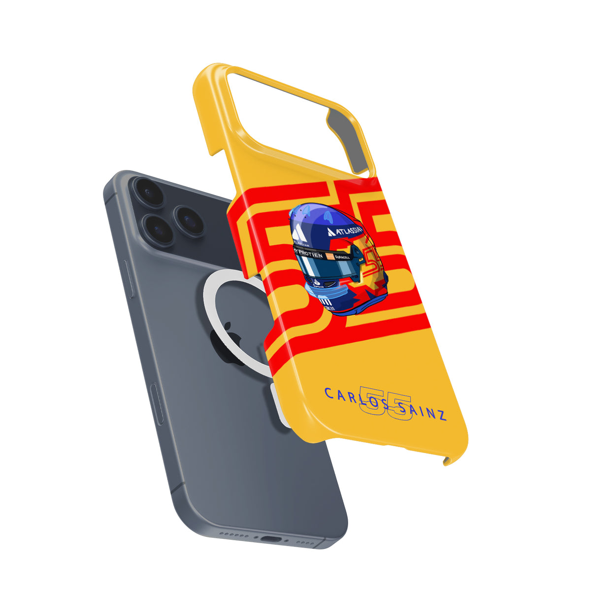 Carlos Sainz 2025 Helmet Tribute Phone Case – Red & Yellow 55 Design for iPhone