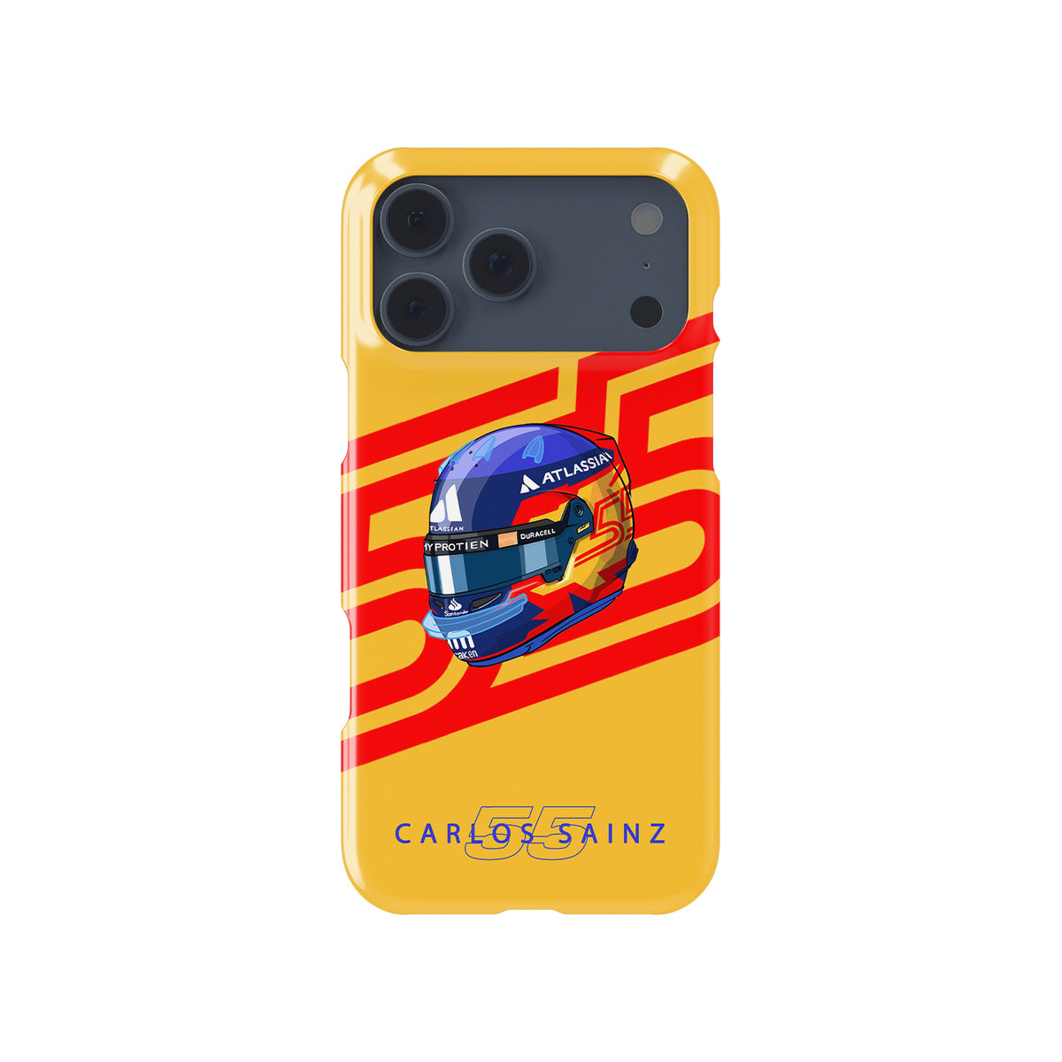 Carlos Sainz 2025 Helmet Tribute Phone Case – Red & Yellow 55 Design for iPhone