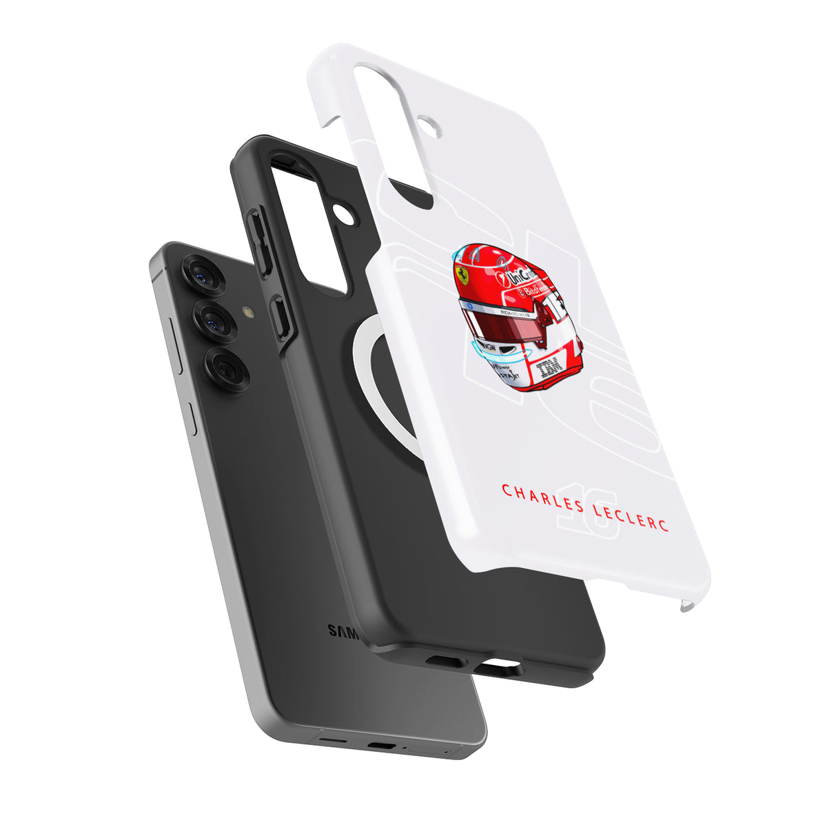 Charles Leclerc 2025 Helmet Phone Case – Ferrari Red & White Tribute for Samsung Galaxy