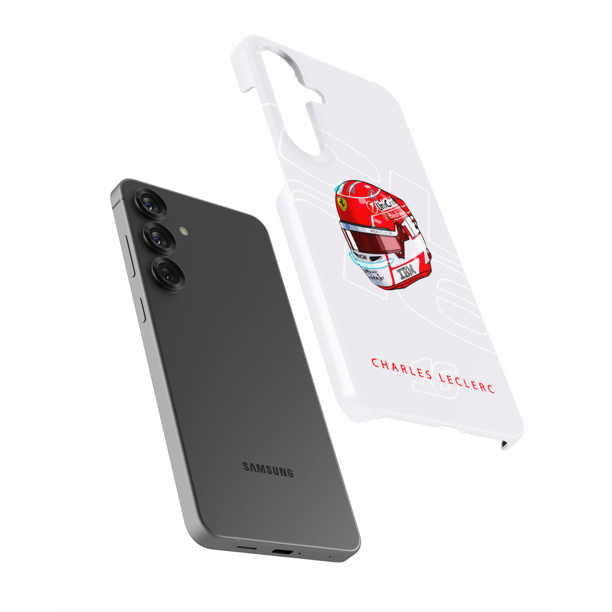 Charles Leclerc 2025 Helmet Phone Case – Ferrari Red & White Tribute for Samsung Galaxy