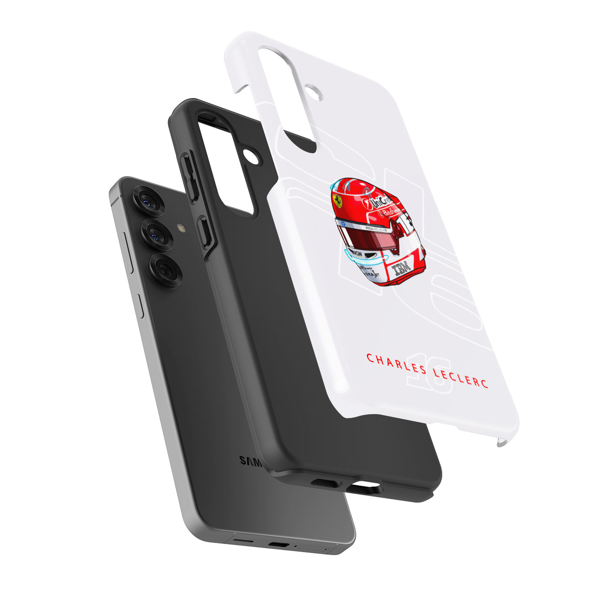 Charles Leclerc 2025 Helmet Phone Case – Ferrari Red & White Tribute for Samsung Galaxy