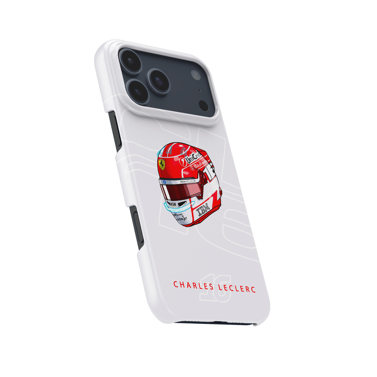 Charles Leclerc 2025 Helmet Phone Case – Official Ferrari Red & White Tribute for iPhone