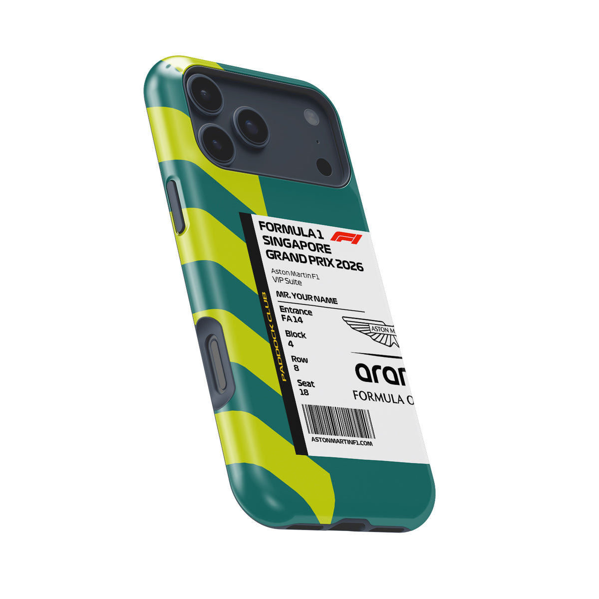 Custom Aston Martin VIP Pass - Singapore 2026 Formula 1 racing iPhone case view 8