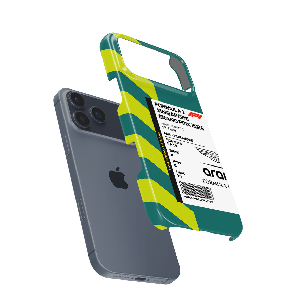 Custom Aston Martin VIP Pass - Singapore 2026 Formula 1 racing iPhone case view 3