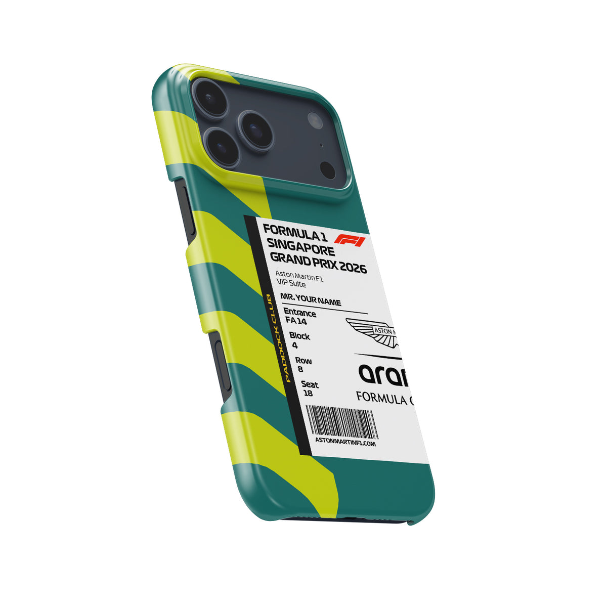Custom Aston Martin VIP Pass - Singapore 2026 Formula 1 racing iPhone case view 5