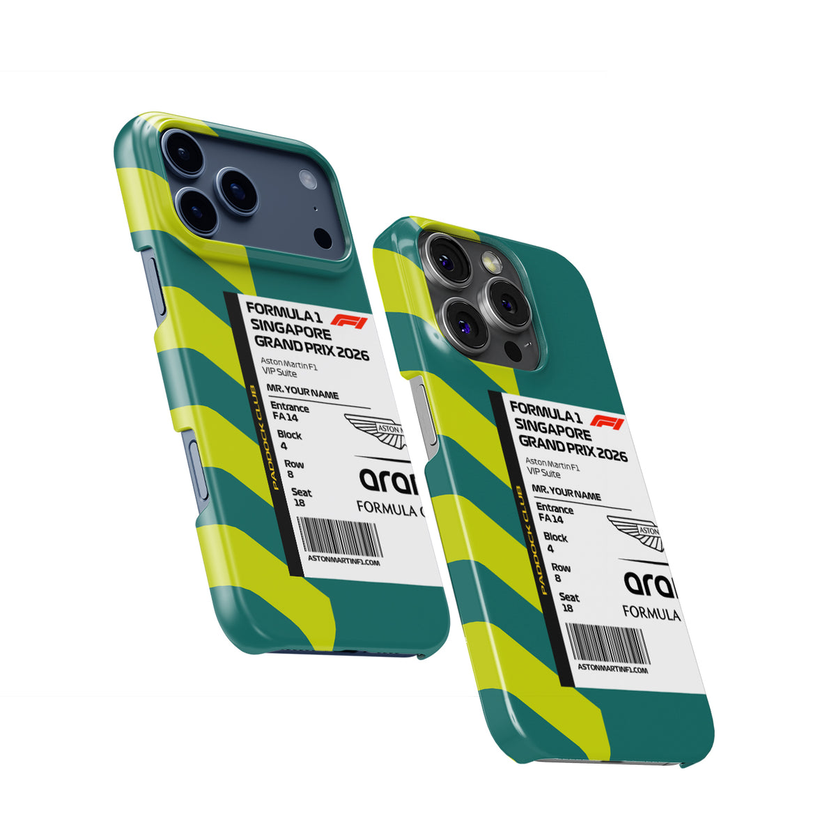 Custom Aston Martin VIP Pass - Singapore 2026 Formula 1 racing iPhone case view 2