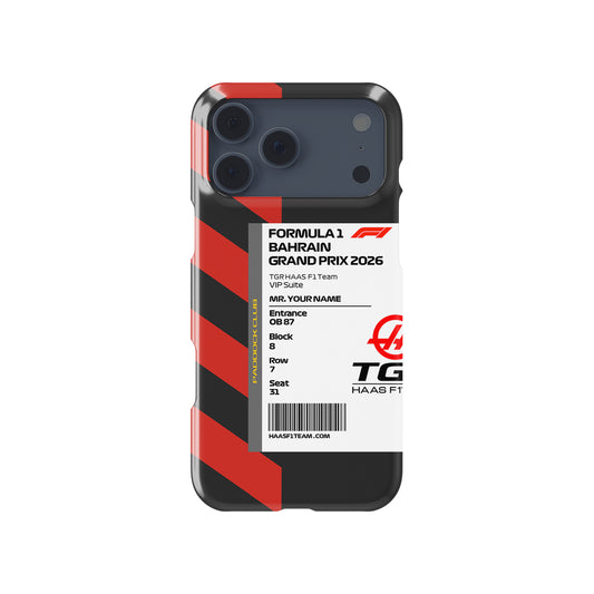 Custom TGR Haas VIP Pass - Bahrain 2026 Formula 1 racing iPhone case view 1