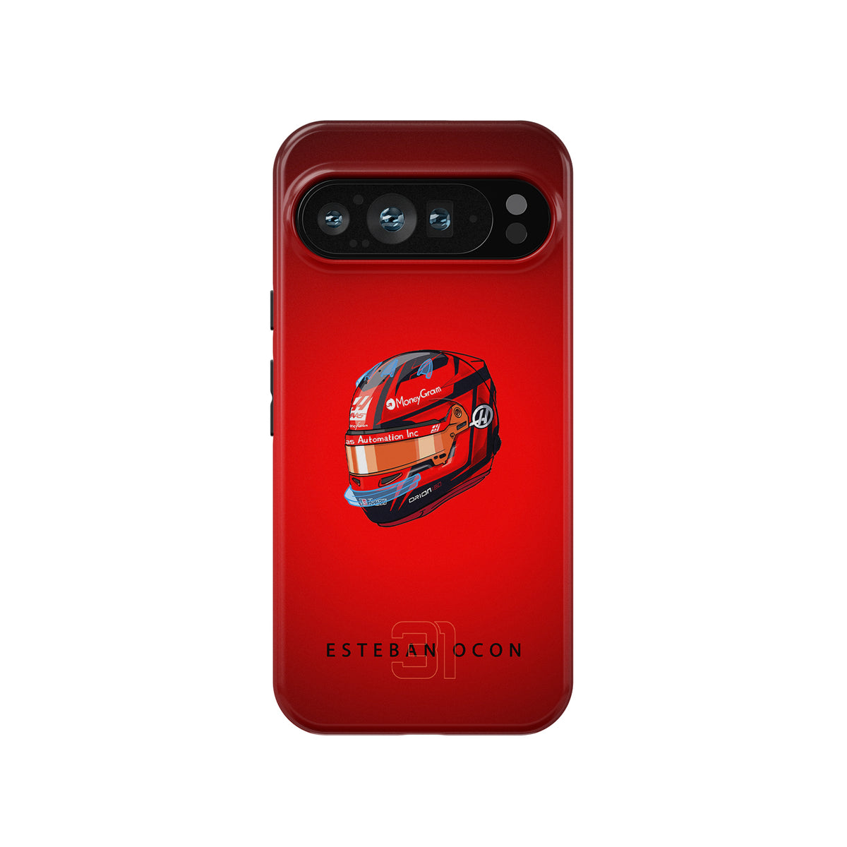 Esteban Ocon 2025 Helmet Phone Case – Multi-Device Red Edition (Haas F1 Design)