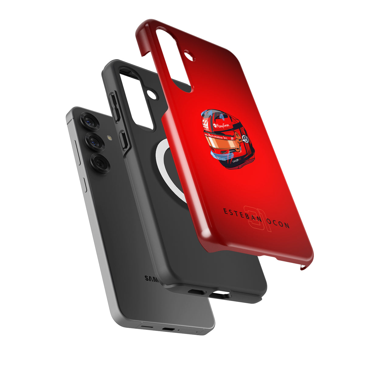 Esteban Ocon 2025 Helmet Phone Case – Red 31 Design for Samsung Galaxy (Haas Tribute)