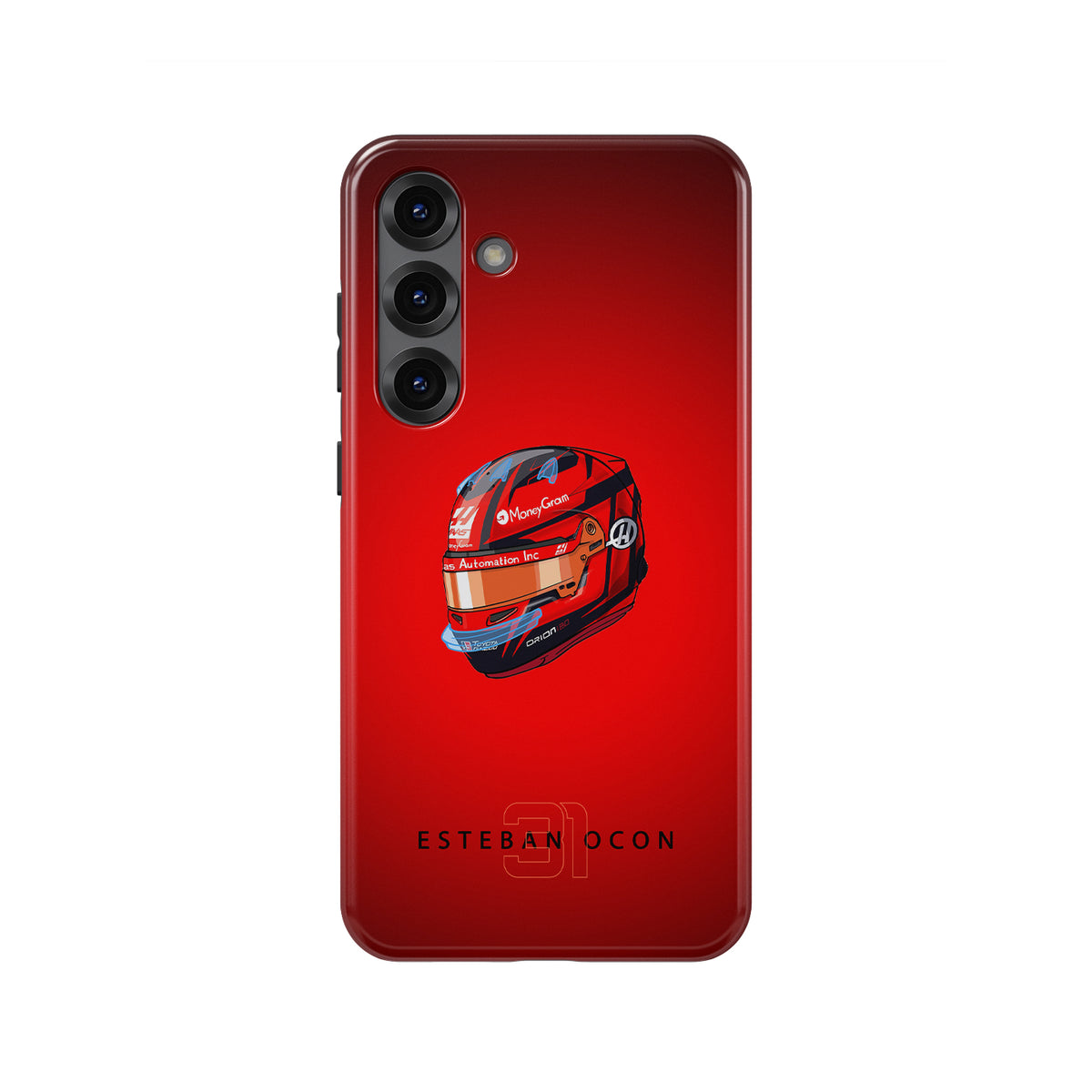 Esteban Ocon 2025 Helmet Phone Case – Red 31 Design for Samsung Galaxy (Haas Tribute)