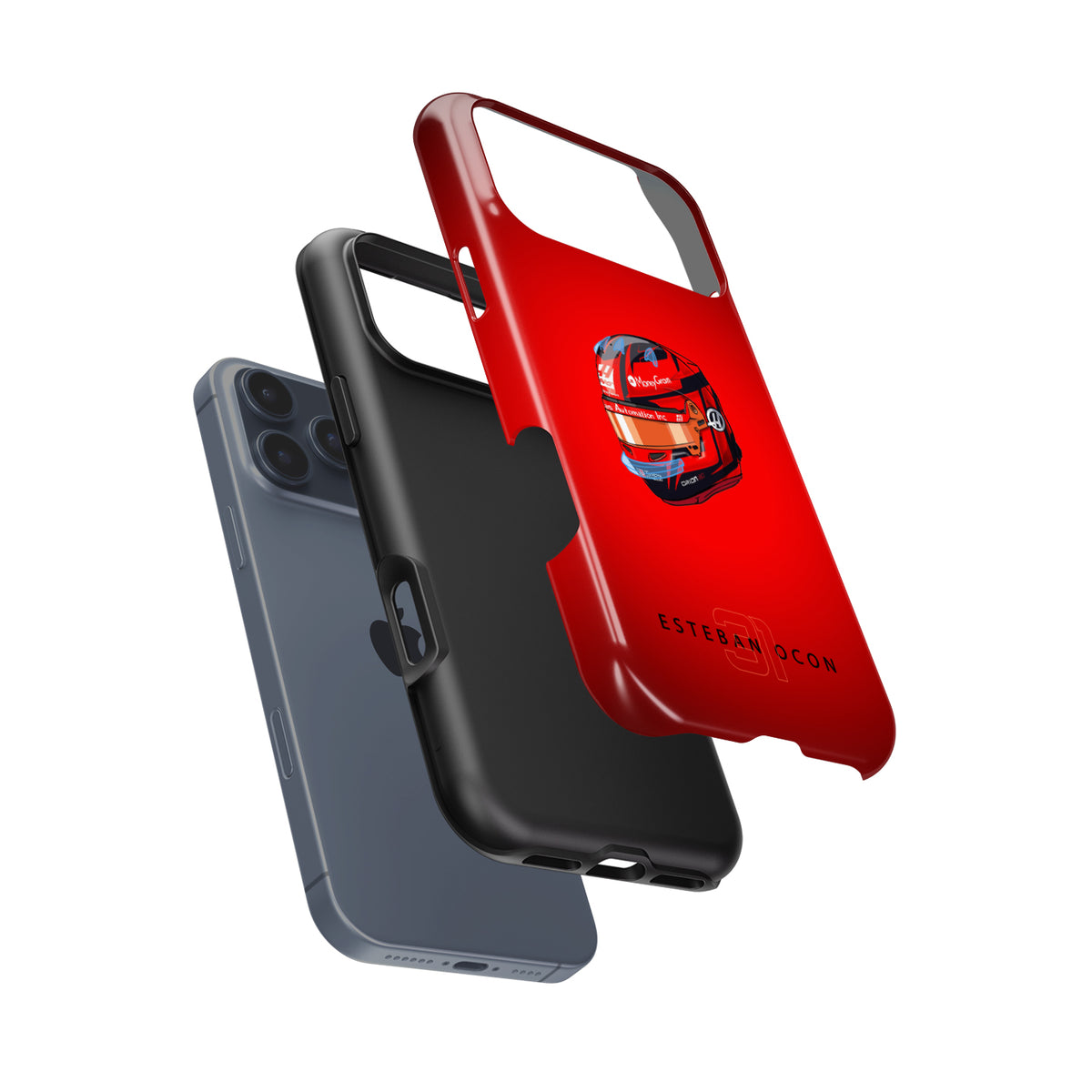 Esteban Ocon 2025 Helmet Phone Case – Multi-Device Red Edition (Haas F1 Design)