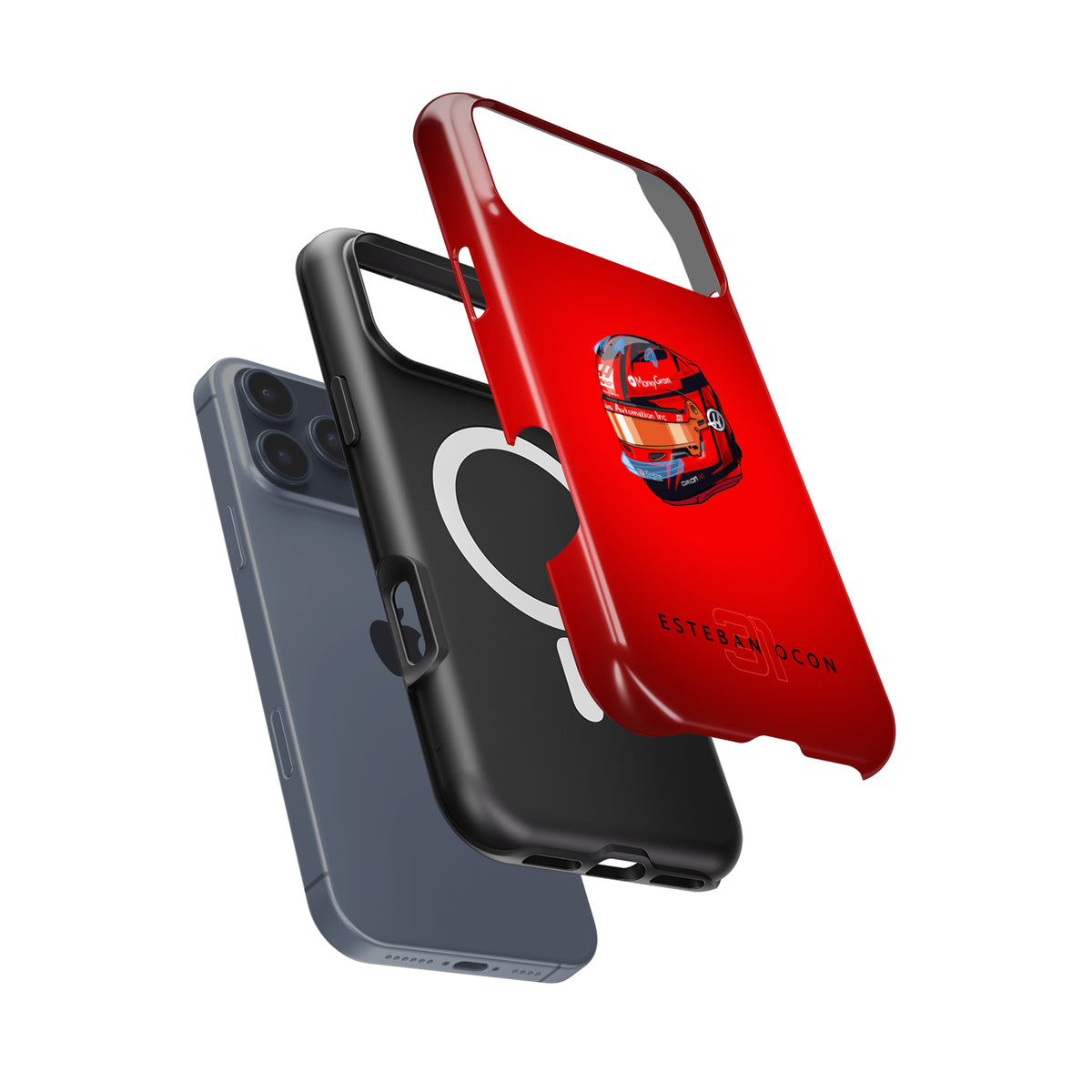 Esteban Ocon 2025 Helmet Phone Case – Multi-Device Red Edition (Haas F1 Design)