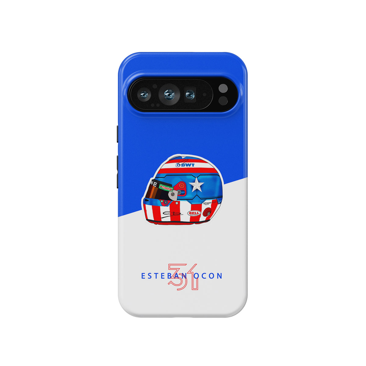 Esteban Ocon Las Vegas 2024 F1 Helmet Case – Google, OnePlus, Huawei, Xiaomi