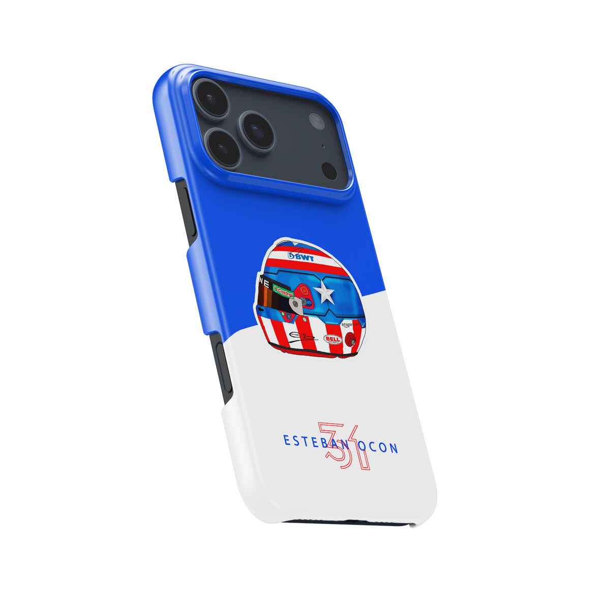 Esteban Ocon Captain America Helmet – Las Vegas 2024 Edition Formula 1 racing iPhone case view 5